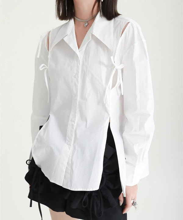 Cut-Out Ribbon Sleeve Shirt